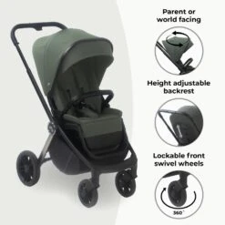 My Babiie 3-in-1 Travel System With I-Size Car Seat – Forest Green -Kiddies Kingdom Store forest green 5