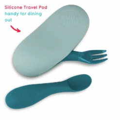 Tum Tum Silicone Baby Blue Cutlery Set With Case -Kiddies Kingdom Store gjgcjxfj