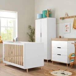 Tutti Bambini Fika 6 Piece Room Set Bundle – White/Light Oak