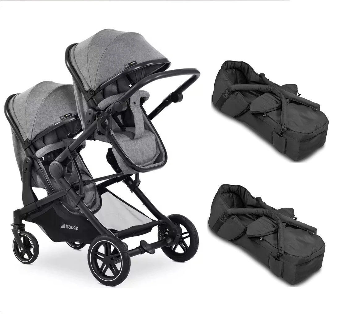 Hauck Melange Grey Atlantic Twin Stroller/Carrycot Bundle 2 1 Hauck Melange Grey Atlantic Twin Stroller/Carrycot Bundle 2