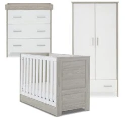 Obaby Nika Mini 4 Piece Nursery Room Set/Under Drawer – Grey Wash/White