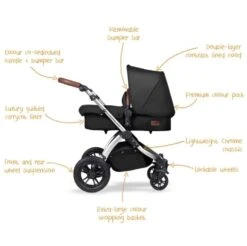 Ickle Bubba Stomp V4 All In One Isofix Travel System – Midnight Chrome -Kiddies Kingdom Store ickle bubba stroller midnight chrome pram and writing