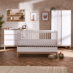Obaby Astrid 5 Piece Nursery Room Set/Shelf/Mattress – White/Oak