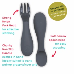 Tum Tum Silicone Baby Grey Cutlery Set With Case -Kiddies Kingdom Store jhfgj