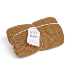 Little Green Sheep Organic Knitted Cellular Baby Blanket – Honey