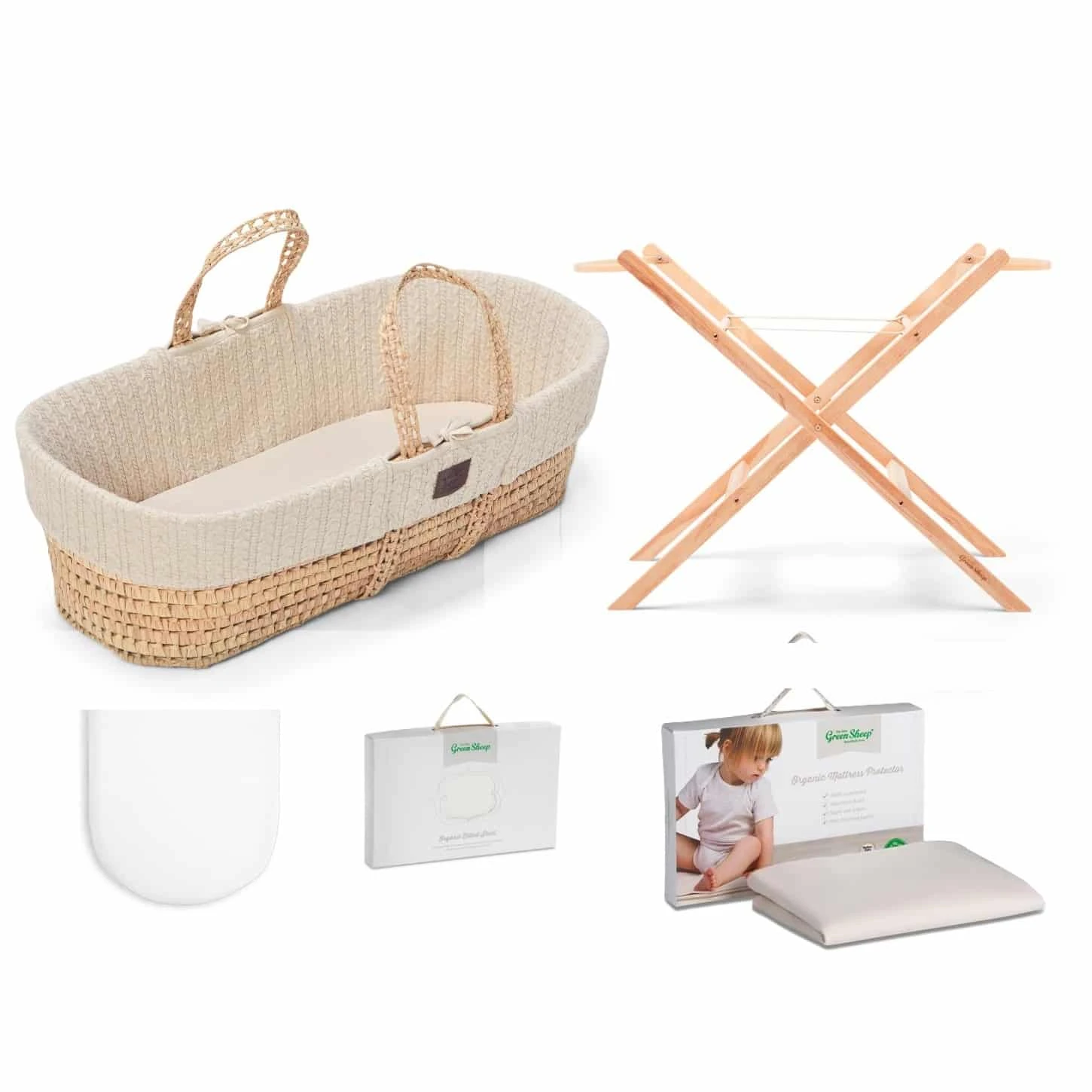 Little Green Sheep Natural Nitted Moses Basket Bundle – Linen 1 Little Green Sheep Natural Nitted Moses Basket Bundle – Linen