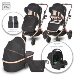 Lorelli Glory 3 In 1 Travel System – Black/Rose Gold