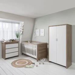 Modena 3 Piece Room Set/White Oak + Luxury Nursery Starter Package