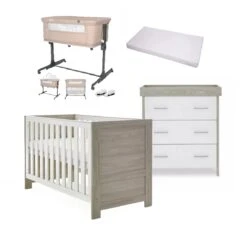 Obaby Nika Mini 5 Piece Newborn Room Set Bundle – Grey Wash/White