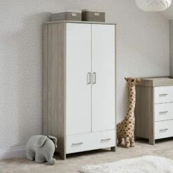 Obaby Nika 2 Piece Wardrobe And Dresser Nursery Room Set – Grey Wash/White