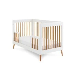 Obaby Maya 4in1 4 Piece Nursery Room Set/Toy Box – White And Natural -Kiddies Kingdom Store obaby maya cot bed white with natural 6
