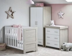 Nika 4 In 1 3 Piece Nursery Room Set/Grey Wash White + Luxury Nursery Starter Package