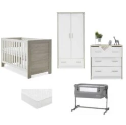 Obaby Nika Newborn Nursery Room Bundle – Grey Wash/White