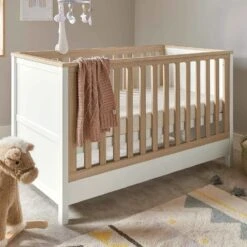 Mamas & Papas Harwell Cotbed White/Natural With Premium Pocket Spring Mattress -Kiddies Kingdom Store qwas 1