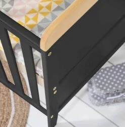 Tutti Bambini Rio 7 Piece Nursery Room Set With Shelves/Toy Box/Mattress – Slate Grey/Oak -Kiddies Kingdom Store rio cot bed slate grey oak close up scaled 1 4
