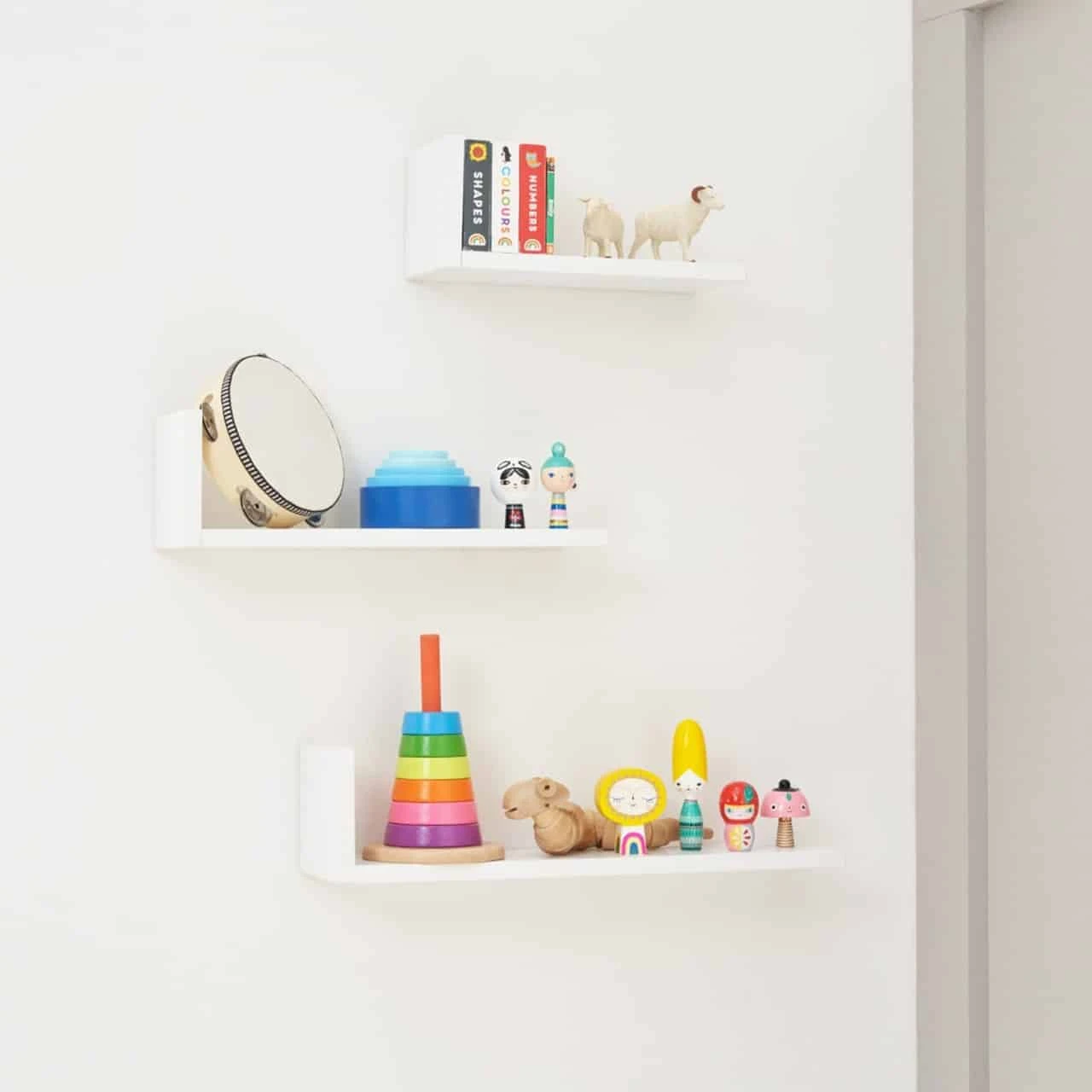 Tutti Bambini Rio Set Of Three L-Shaped Wall Shelves – White 1 Tutti Bambini Rio Set Of Three L-Shaped Wall Shelves – White