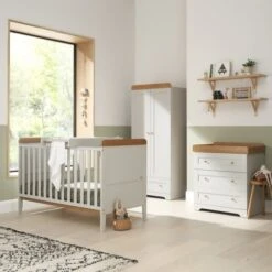 Tutti Bambini Rio Newborn Nursery Room Set Bundle – Dove Grey/Oak