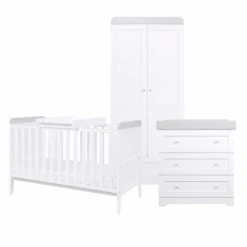 Tutti Bambini Rio 5 Piece Nursery Room Set/Underdrawer/Cot Top Changer – White Dove Grey -Kiddies Kingdom Store rio 3pc white dove grey 2 3