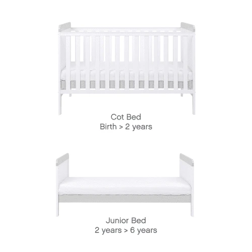 Tutti Bambini Rio 7 Piece Nursery Room Set With Shelves/Toy Box/Mattress – White/Dove Grey 5 Tutti Bambini Rio 7 Piece Nursery Room Set With Shelves/Toy Box/Mattress – White/Dove Grey - Image 5