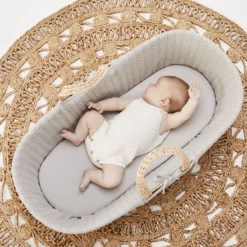 Little Green Sheep Natural Knitted Moses Basket & Mattress Dove -Kiddies Kingdom Store ryr 1