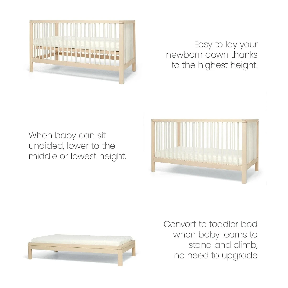 Mamas & Papas Solo Cot Bed And Mattress – White/Natural 8 Mamas & Papas Solo Cot Bed And Mattress – White/Natural - Image 8