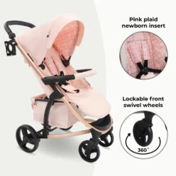 My Babiie 3-in-1 Travel System With I-Size Car Seat – Pink Plaid -Kiddies Kingdom Store sery5tu6