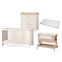 Silver Cross Seville 5 Piece Newborn Room Set Bundle – Cashmere/Oak