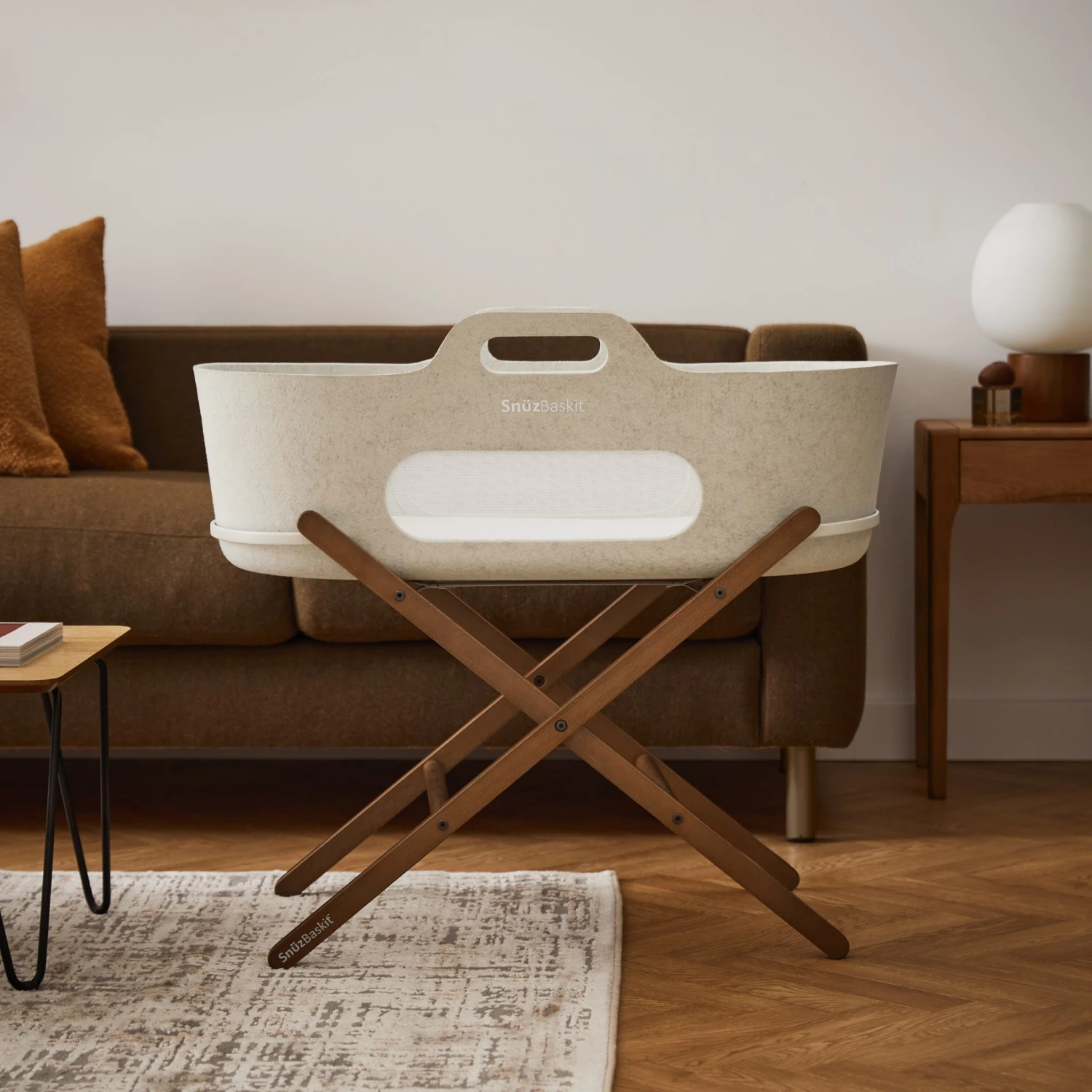 SnuzBaskit Barley Moses Basket & Walnut Stand 2 SnuzBaskit Barley Moses Basket & Walnut Stand - Image 2