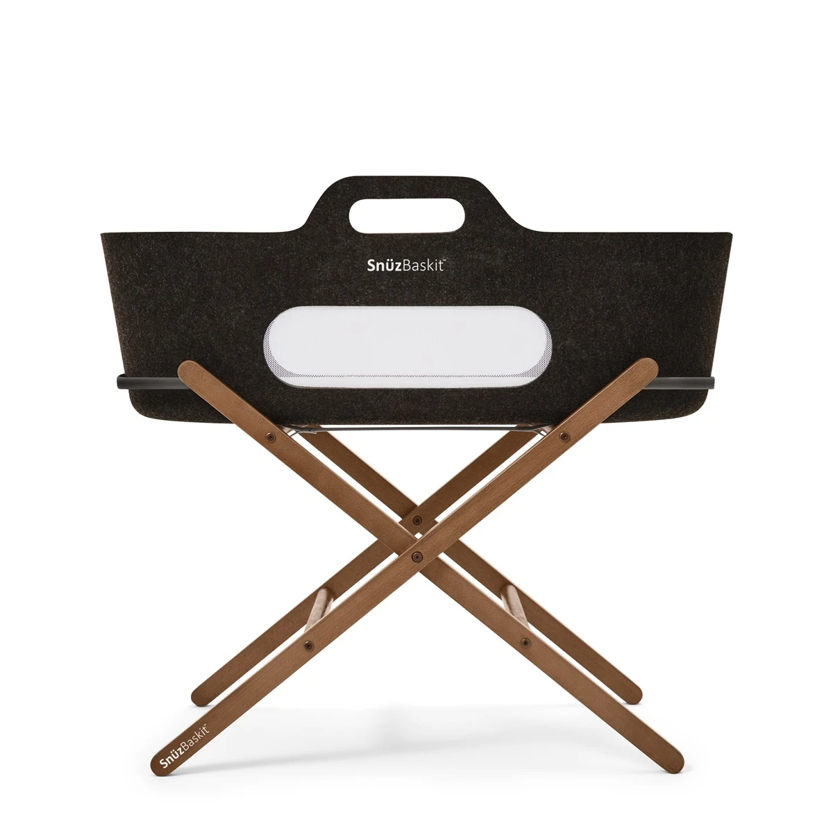SnuzBaskit Graphite Moses Basket & Walnut Stand 1 SnuzBaskit Graphite Moses Basket & Walnut Stand