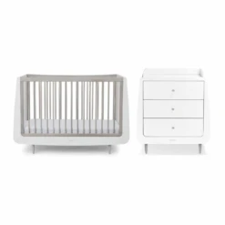 SnuzKot Skandi 2 Piece Nursery Room Set Bundle – White With Silver Birch