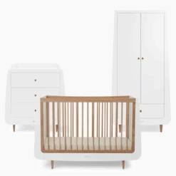 SnuzKot Skandi 3 Piece Nursery Room Set Bundle – White With Oak
