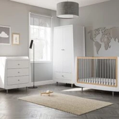 SnuzKot Skandi 5 Piece Nursery Room Set Bundle – White With Grey