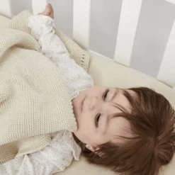 Little Green Sheep Linen Organic Knitted Cellular Baby Blanket -Kiddies Kingdom Store tu