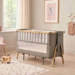 Tutti Bambini CoZee XL Bedside Crib And Cot – Oak/Charcoal -Kiddies Kingdom Store tutti bambini cozee xl bedside crib cot oak charcoal 2