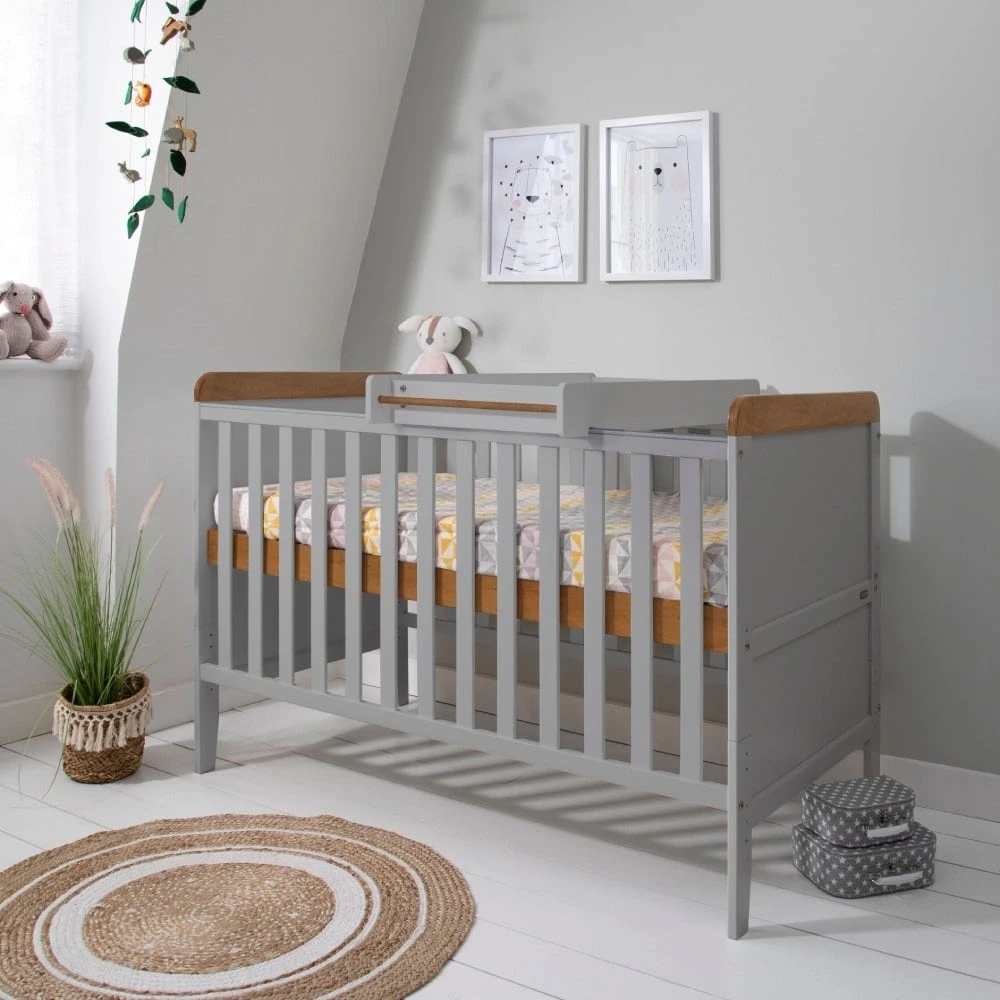 Tutti Bambini Rio Cot Bed, Changer And Mattress – Dove Grey/Oak 1 Tutti Bambini Rio Cot Bed, Changer And Mattress – Dove Grey/Oak