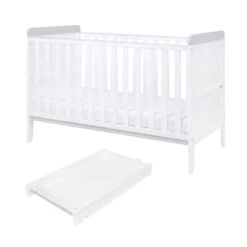 Tutti Bambini Rio 8 Piece Nursery Room Set With Shelves/Toy Box/Mattress – White/Dove Grey -Kiddies Kingdom Store tutti bambini rio cot bed white dpve grey 5 2