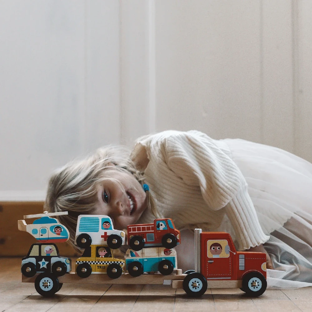 Vilac Truck And Trailer With Vehicles Stacking Game 3 Vilac Truck And Trailer With Vehicles Stacking Game - Image 3