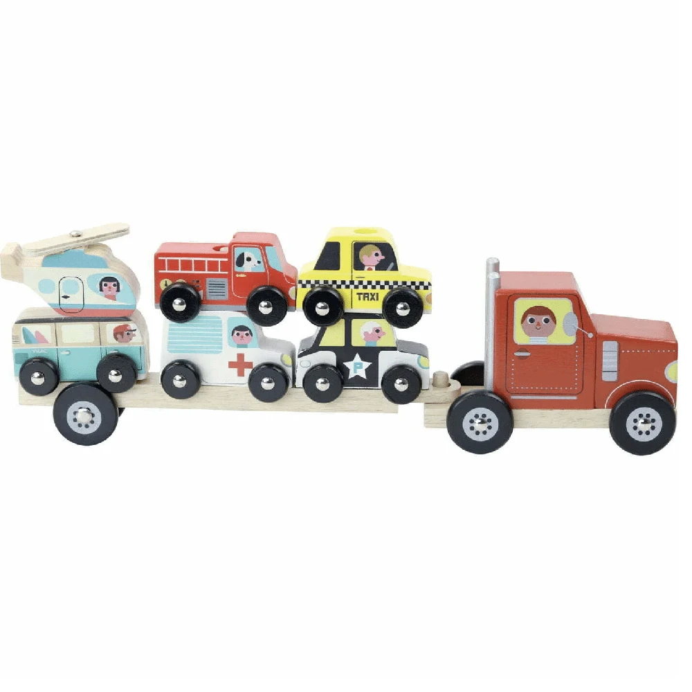 Vilac Truck And Trailer With Vehicles Stacking Game 2 Vilac Truck And Trailer With Vehicles Stacking Game - Image 2