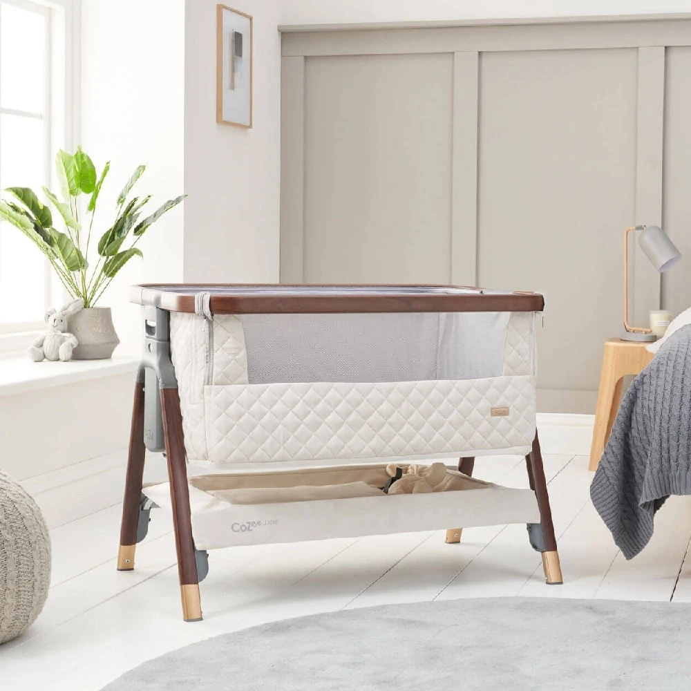 Tutti Bambini CoZee Luxe Bedside Crib – Walnut/Cream 1 Tutti Bambini CoZee Luxe Bedside Crib – Walnut/Cream
