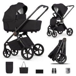 Venicci Claro 8 Piece Pram Bundle (Plus Car Seat Options) – Noir
