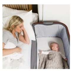 Tutti Bambini CoZee Luxe Bedside Crib – Walnut/Slate -Kiddies Kingdom Store vfbh