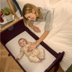 SnuzPod Studio Bedside Crib With Mattress Rome Burgundy -Kiddies Kingdom Store vsge6