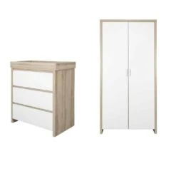 Tutti Bambini Modena 2 Piece Wardrobe And Dresser Nursery Room Set – White/Oak