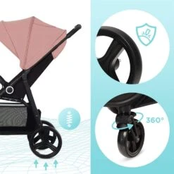 Kinderkraft GRANDE PLUS Pushchair Pink -Kiddies Kingdom Store wozek spacerowy kinderkraft grande plus rozowy bezobslugowe kola