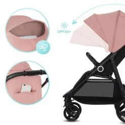 Kinderkraft GRANDE PLUS Pushchair Pink -Kiddies Kingdom Store wozek spacerowy kinderkraft grande plus rozowy powiekszana budka 1
