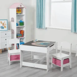 Liberty House Toys White Table And Chairs With Pink Bins