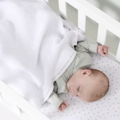 Little Green Sheep White Organic Knitted Cellular Baby Blanket -Kiddies Kingdom Store yytryt