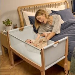 SnuzPod Studio Bedside Crib With Mattress Stockholm Natural -Kiddies Kingdom Store zvsdbhrjti